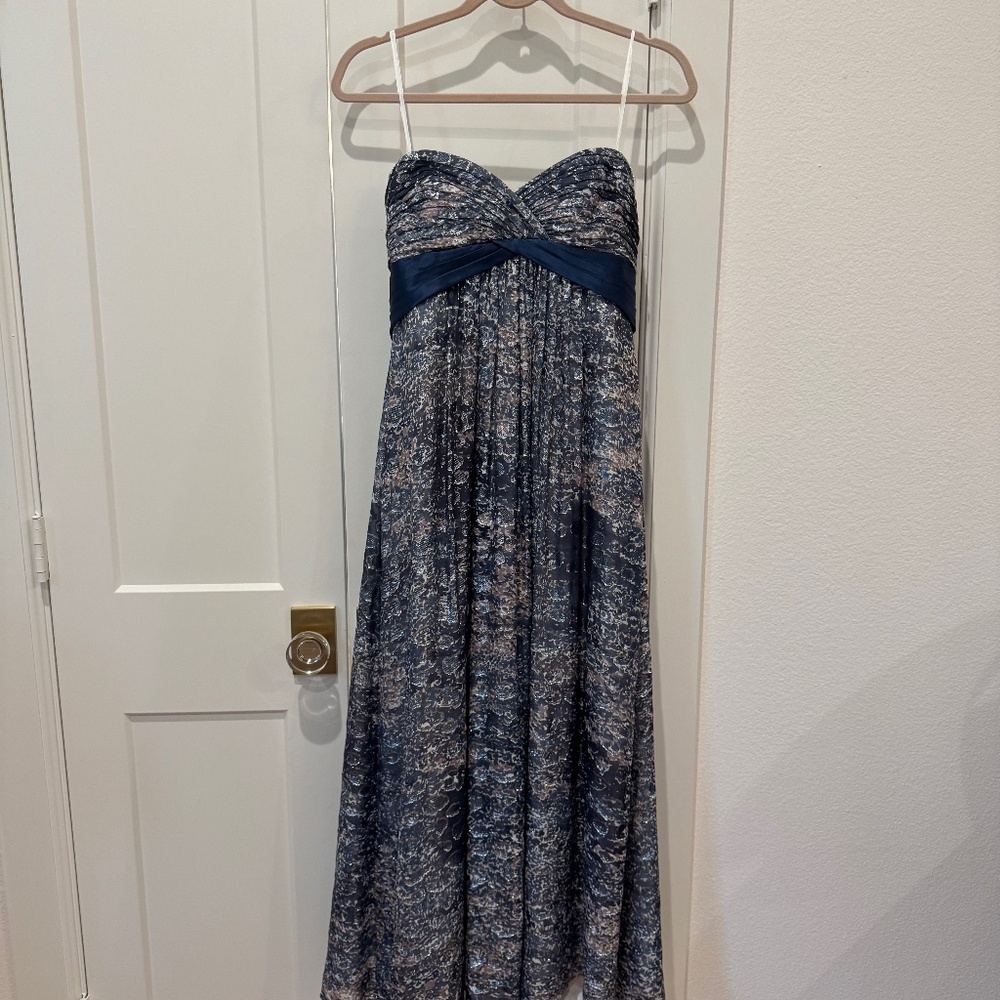 BCBGmaxazria Kai Printed Silk Lurex Strapless Maxi Gown Sz 4